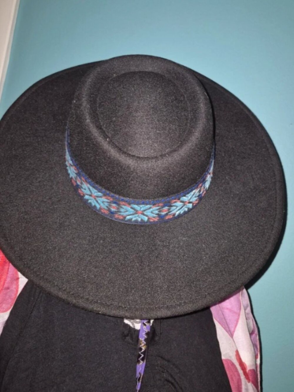 Jen & co Mirta Wide Brim Fedora – Aztec Trim Hat
